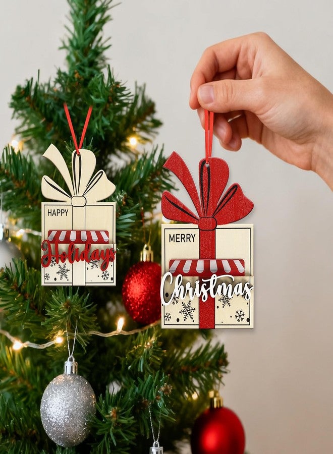 Yewfold 2 Pcs Christmas Card Holder Wooden Gift Box Shape Money and Card Holder Christmas Tree Ornaments for Winter Holiday Party Supplies (Gift) - Image 5